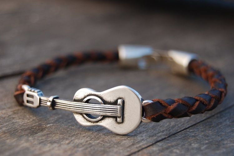 Men's Music Themed Guitar Rope Leather Bracelet