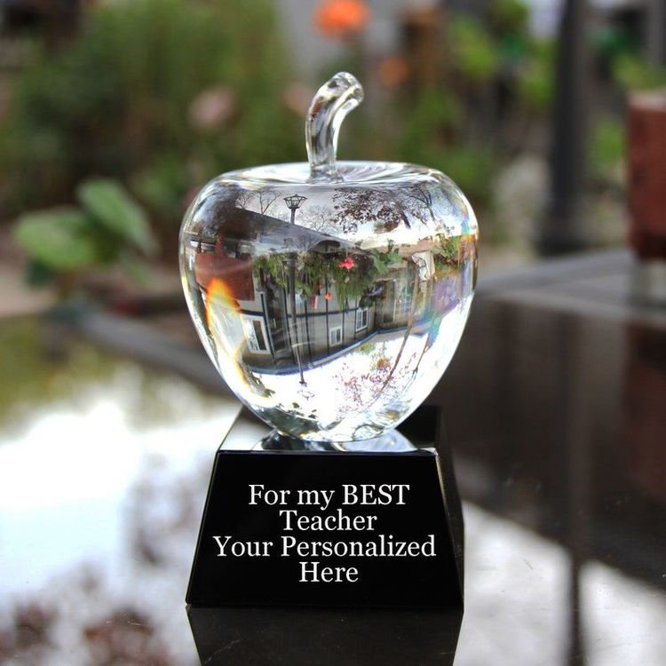 Personalized Crystal Apple Desktop Pen Stand  Engraved Crystal Apple Pen  Holder for Teachers