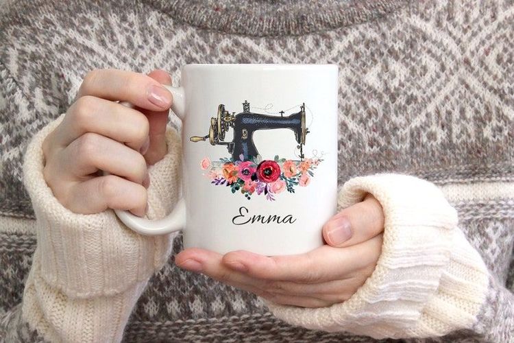 Custom Sewing Mug, Name Coffee Mug, Monogram Sewing Mug, Sewing