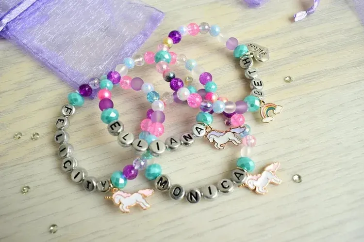 Unicorn charm bracelet for girl, pink blue and purple unicorn child jewelry,  little girl jewelry gift, girl birthday gift