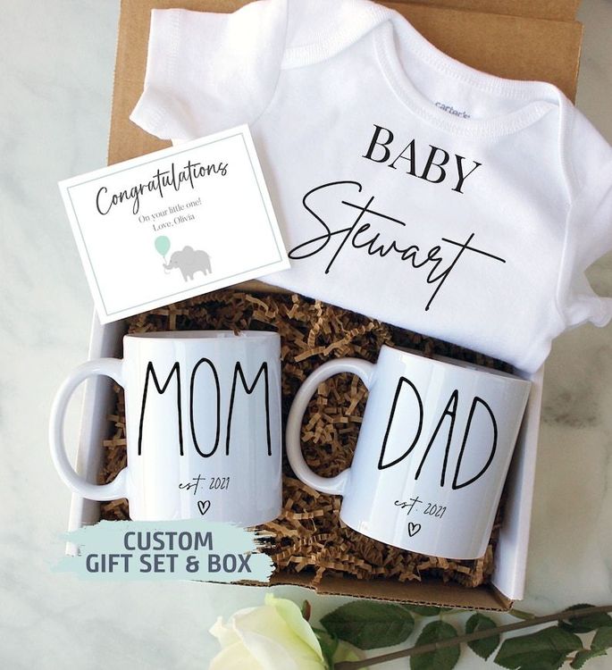 Mom And Dad Est 2020 Mug Set Baby Shower Gift New Mom Gift Pregnancy Reveal Mug