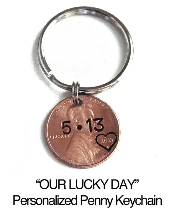Hand Stamped Penny 1st Anniversary Personalized Couples Gift Best Year Ever Keychain : One 1 Year Anniversary Gift for Boyfriend
