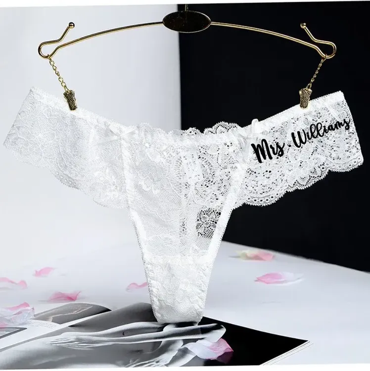 Personalized any text G string lace Bride Thong - Wedding Lingerie, Custom  Mrs Panties Wedding Underwear bridal honeymoon brief