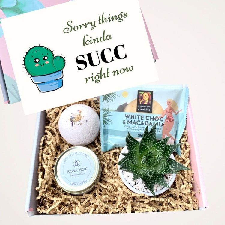 Thinking of You Care Package Care Package for Her Live Succulent Soy Wood  Wick Candle caring Box 