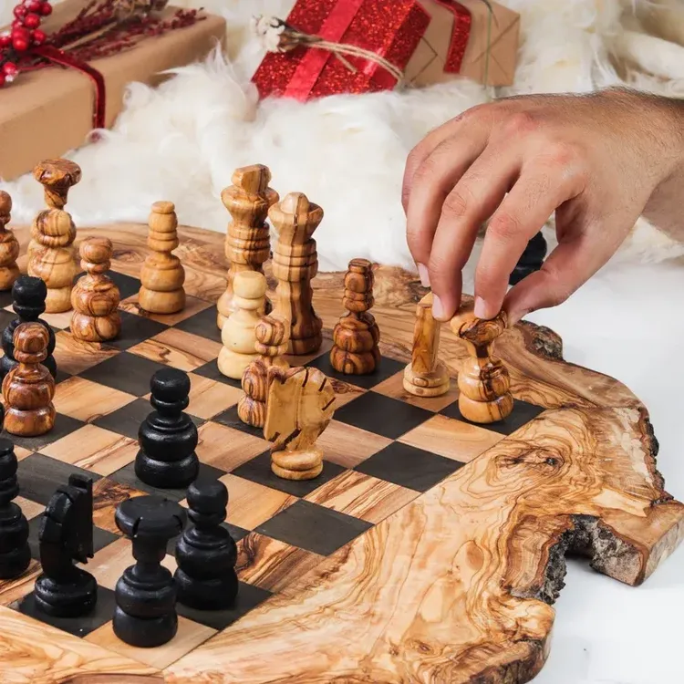 Buy Resin and Live Edge Olive Wooden Chess Board Rustic Chess Online in  India 