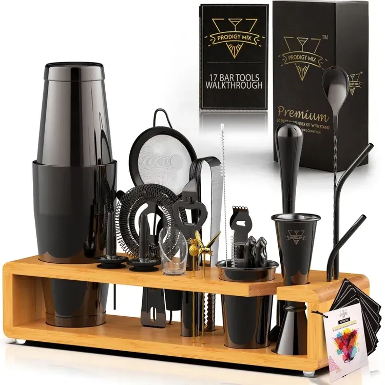 Gifts for Him - Personalized Cocktail Shaker Set 18 Oz - Bartender Kit -  Custom Cocktail Shaker Drink Bar - Black Stainless Steel Bar Set