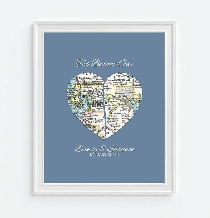  Heart Map Framed Art Map Heart Wedding Gifts for Couples Unique  Wedding Gift Wedding Present Wedding Gift Ideas : Handmade Products