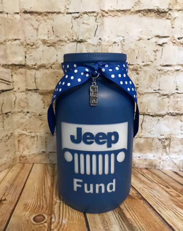 Jeep Fund Painted Mason Jar
