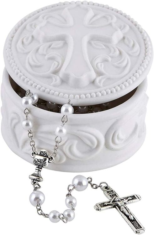 White Porcelain Cross Rosary Box