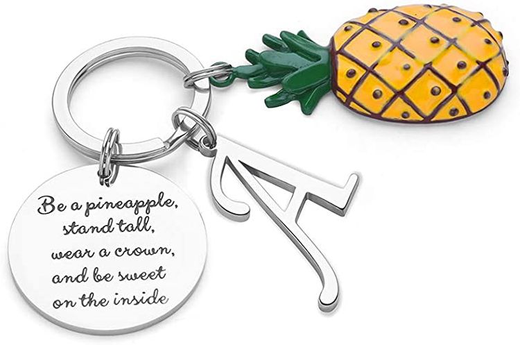 Pineapple Initial Charm Keychain