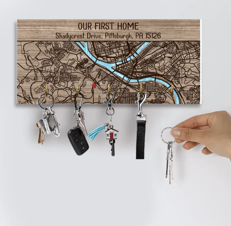 Our First Home – Personalized Custom Map Key Holder