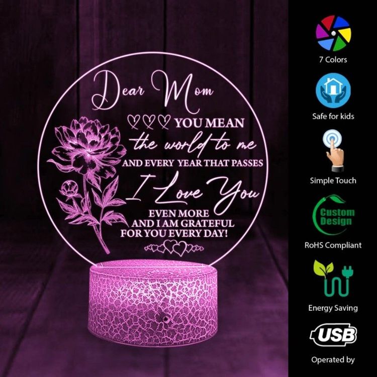 Impressive Dear Mom You Mean The World To Me LED Light