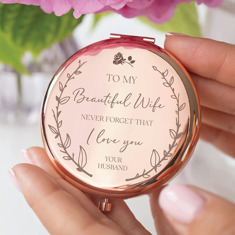 To My Beautiful Wife Rose Gold Compact Mirror