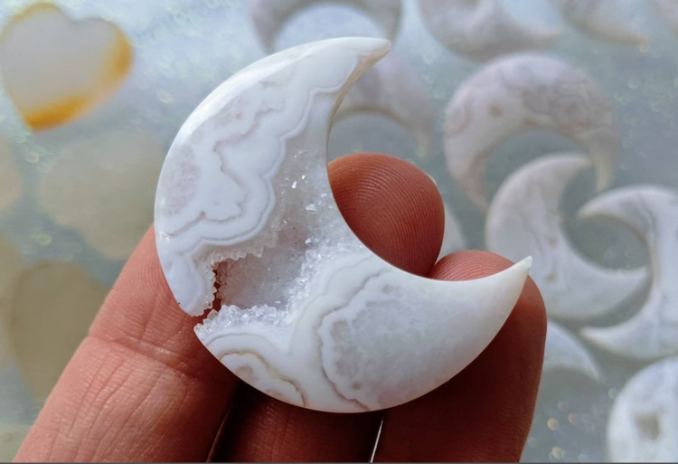 White Lace Agate Moon
