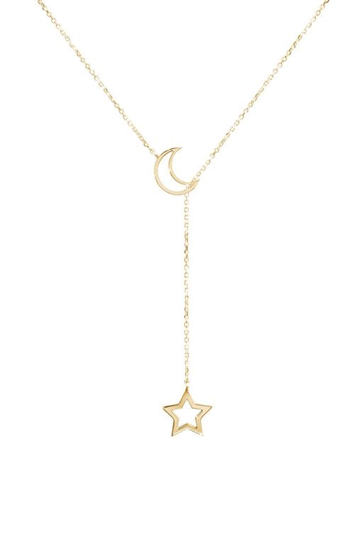 Crescent Moon and Star Lariat Style Necklace