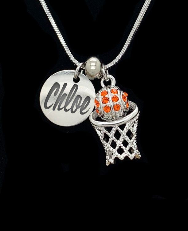 Personalized Nameplate Basketball Pendant in Sterling Silver