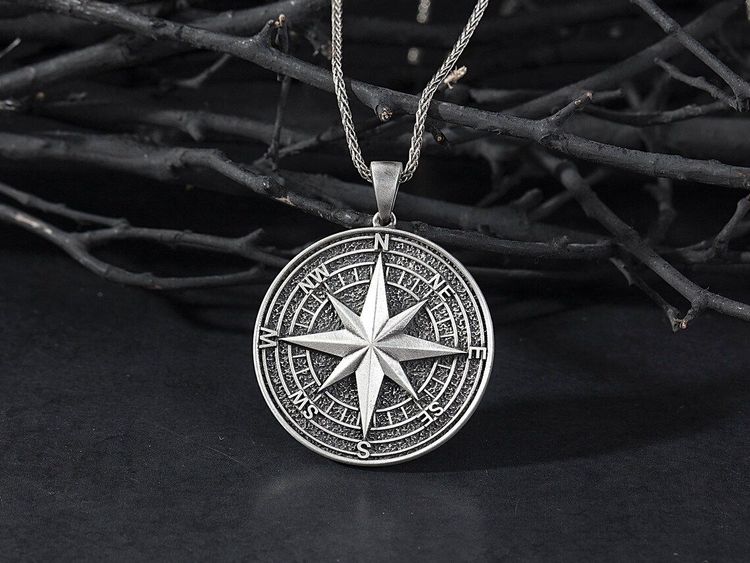 Handmade Silver Compass Engraved Pendants
