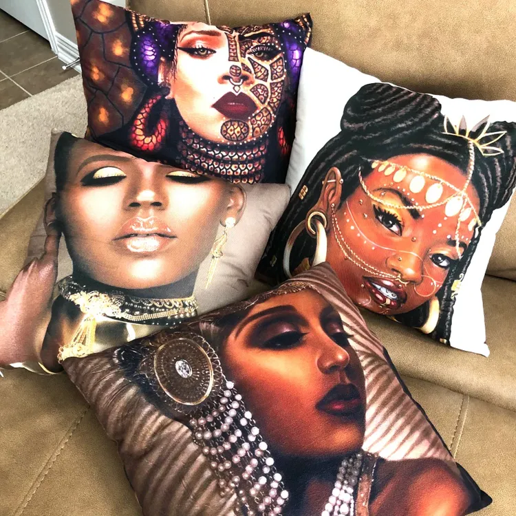 African Queen Black Woman Decorative Pillow