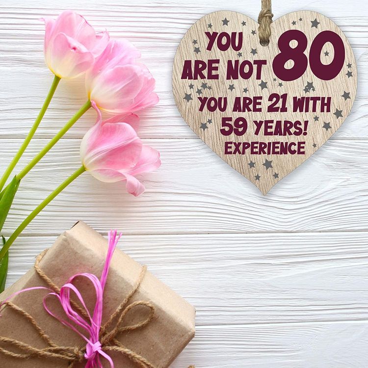 80th Birthday Wooden Heart Plaque