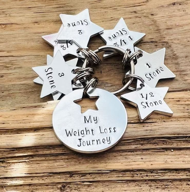 Hand stamped weight loss journey keyring