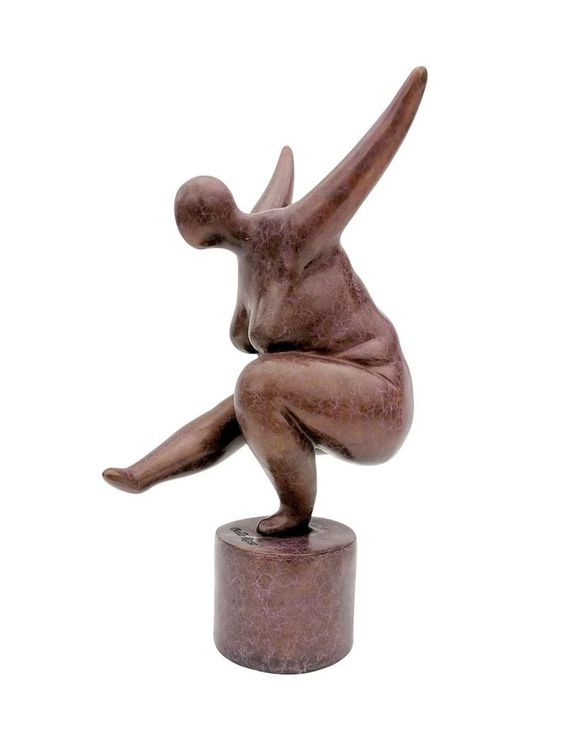 Modernist bronze sculpture of a standing voluptuous woman