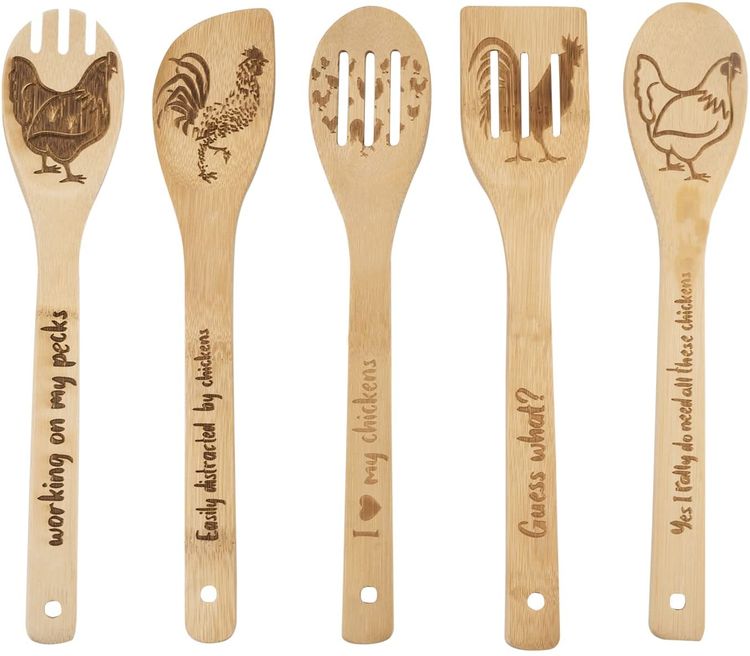 Rooster Wooden Cooking Spoons Set