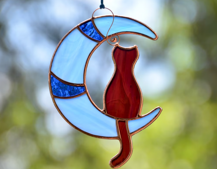 Stain Glass Black Cat Suncatcher