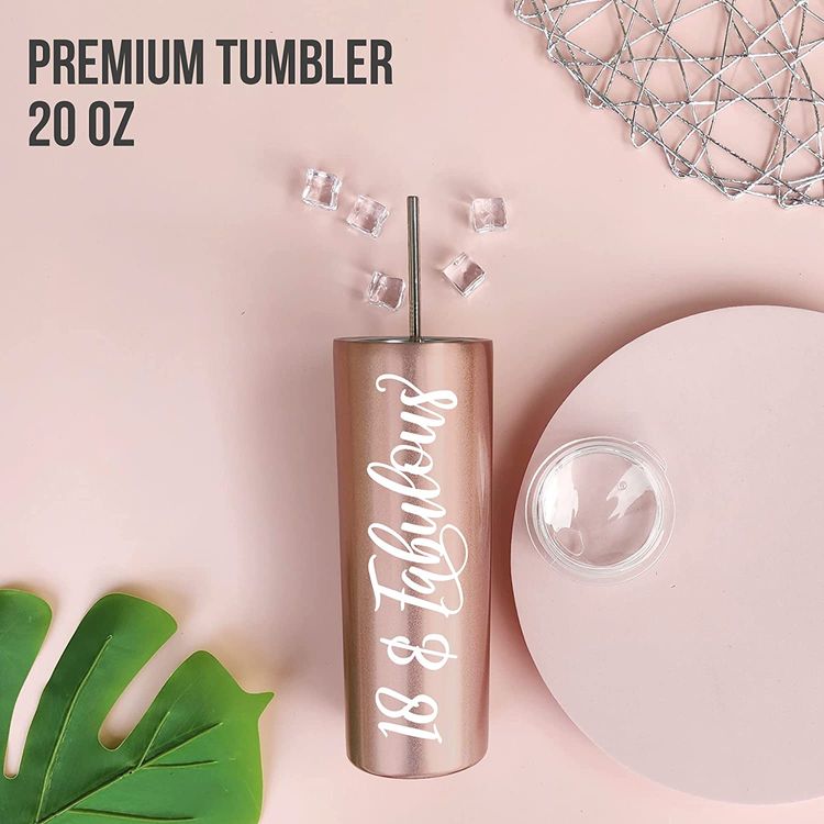 18 & Fabulous 20oz Stainless Steel Tumbler 18 Birthday Decorations for Girls, 18th Birthday Gifts for Girls, Happy 18th Birthday Decorations for Girls