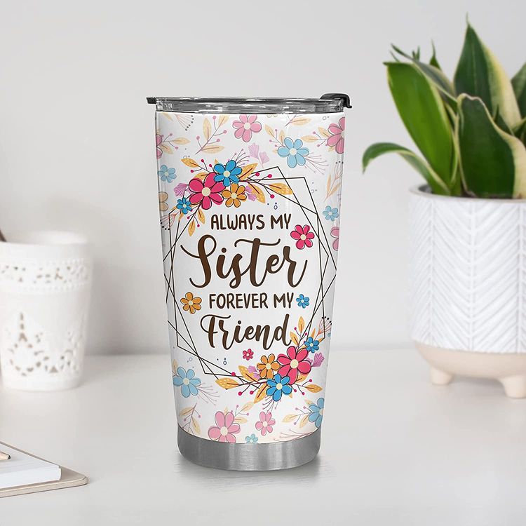 Sister Tumbler-Sisters Gift from Sister,Pink Cute Floral Tumbler with Lid  and Straw,Sister Birthday Gifts from Sister,best sister ever gifts,Travel  Iced Coffee Cup Mug 20 oz Tumbler 