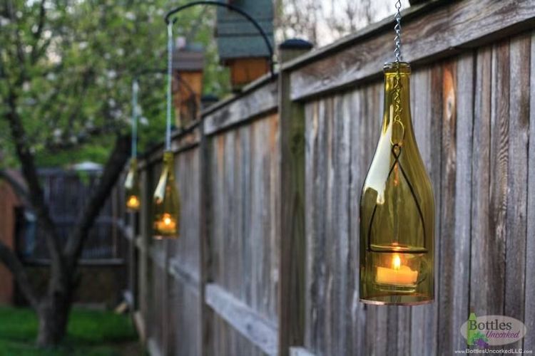 Candle Lanterns Made From Yellow Wine Bottles