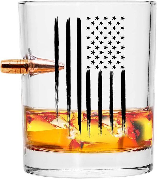 Real Projectile American Flag Whiskey Rocks Glass