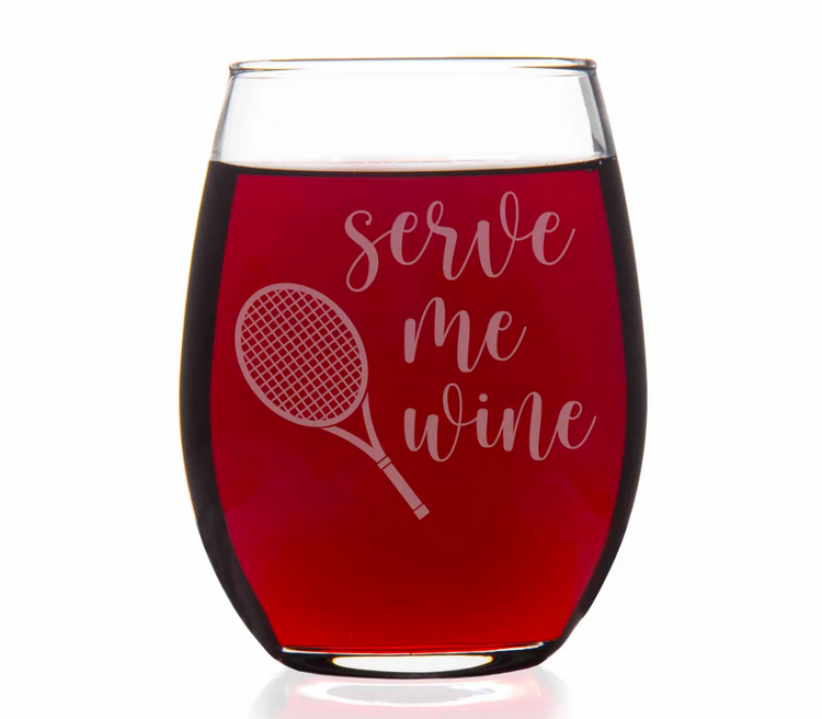 Serve Me Tennis Stemless Wine Glass