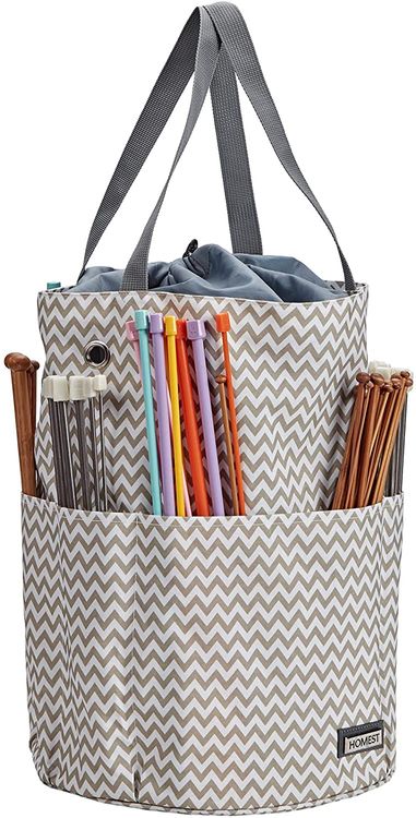 HOMEST Large Crochet Bag with Customized Front Compartment for Knitting  Accessories, Yarn Storage with 6 Oversized Grommets, Tote Organizer with