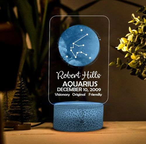 13th Birthday Zodiac Sign and Name Printed Night Light