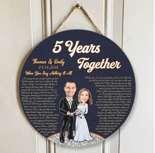 5th Anniversary Together Round Wood Sign