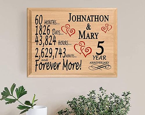 5th Wood Anniversary Card Plaque Five Year Anniversary Gift For Her Men