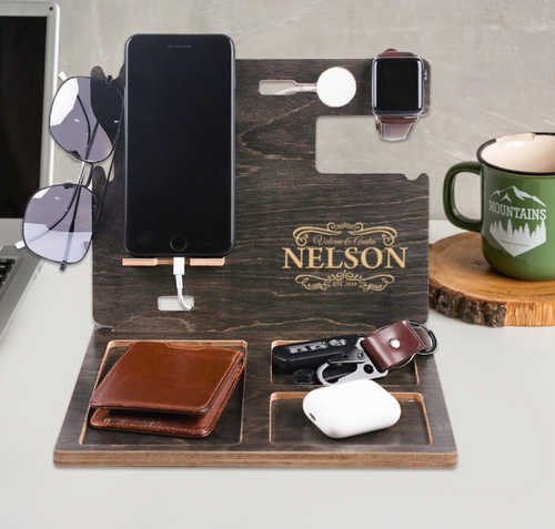 Personalized Unique Gift for Men, Engraved Wooden Desk Organizer | Gifts  for Men Who Have Everything, Custom Wooden Stand, Gifts for Dad, Husband