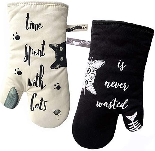 Gentle Meow Heat Resistant Oven Gloves Baking Oven Mitts Cooking Gloves  Small Flowers Pink