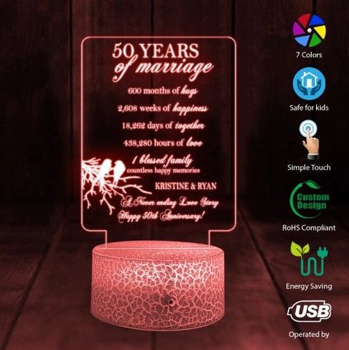 50 Years 50Th Wedding Anniversary Gifts Laser Crystal Heart Marriage  Keepsake De | eBay