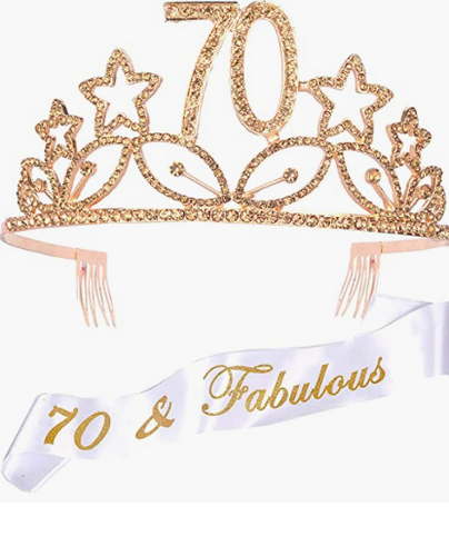 70th Birthday Tiara and Sash Gold