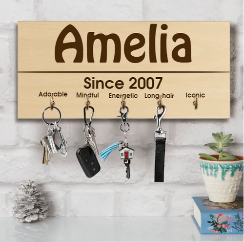 Personalized Name Since 2007 Wooden Key Holder