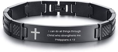 Cross Carbon Fiber Link Bracelet