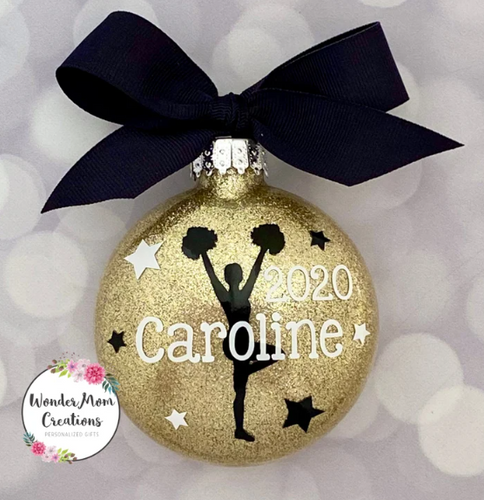 CHEERLEADER w/ BLACK POM POMS Ornament My Personalized Ornaments