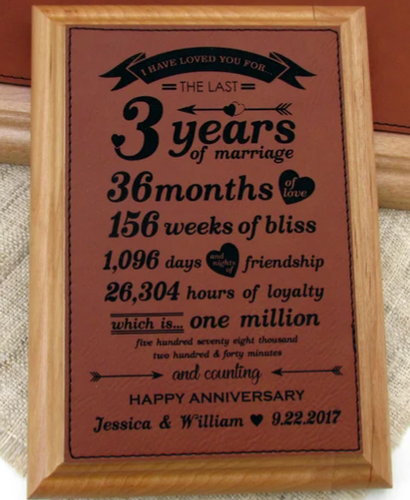 Amazon.com: Broad Bay Personalized 3 Year Anniversary Sign Gift 3rd Wedding  Anniversary Third For Couple Him Or Her DAYS MINUTES YEARS - Solid Wood -  16.5in x 10.5in x .75in : Home & Kitchen