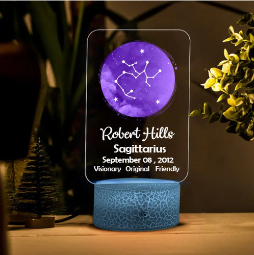 11th Birthday Zodiac Sign and Name Printed Night Light