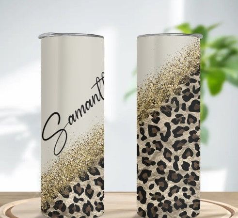 Name Tumbler Leopard Print