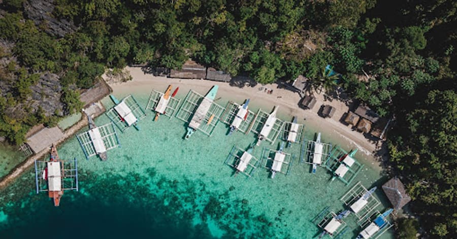 Drone shot of a beach in Coron, Palawan.