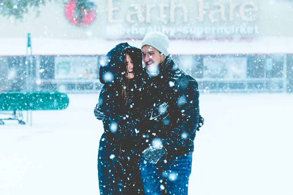 couple in snowy weather