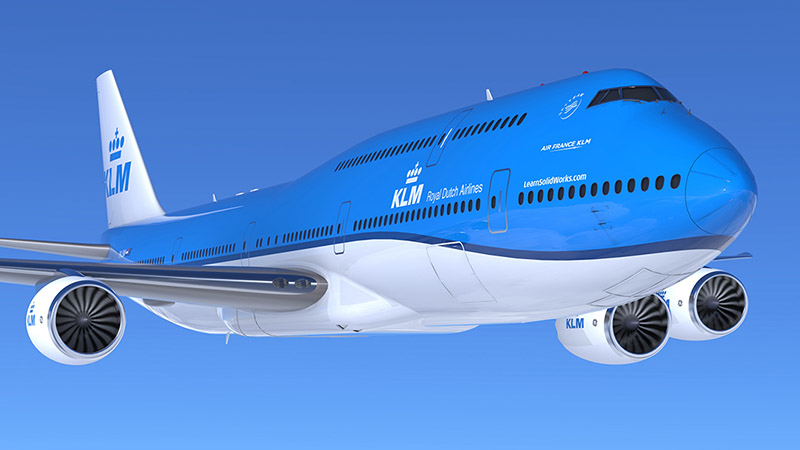 Boeing 747-8 rendering modeled in SOLIDWORKS