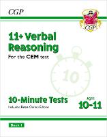 Book Cover for 11+ CEM 10-Minute Tests by CGP Books